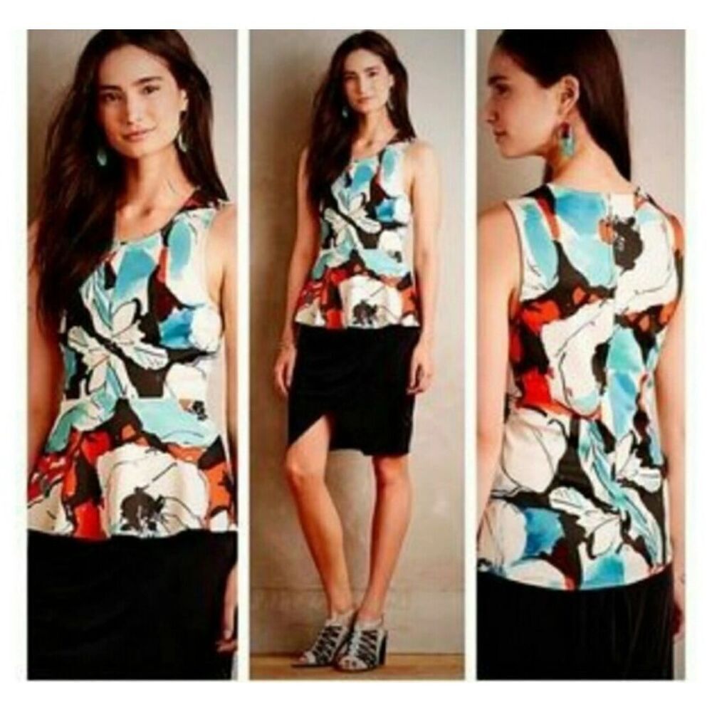 Anthropologie Akemi + Kin Peplum Scuba Tank Top Abstract Multi Large